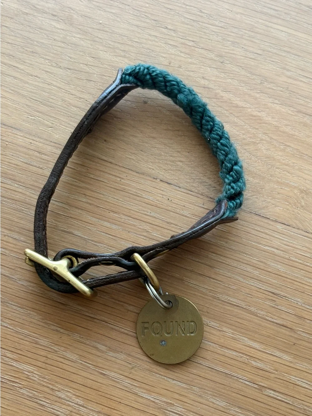Leather & Braided Rope Collar with Brass Hardware - XS